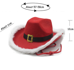 Kerstmis Western Cowboyhoed voor volwassenen, feest, cosplay, kostuum, feestdagen, Kerstman, optreden, hoed op maat, vilt cowboyhoed - Product Image 4