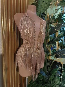 Style Vintage une pièce Jazz <span class=keywords><strong>danse</strong></span> body brillant strass gland franges et plumes Sexy scène interprète porter pour l'été - Product Image 3