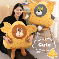 Coussin en peluche Chat et Souris de Dessin Animé avec Fromage, Adorable Coussin Animal Rembourré pour Canapé, Décoration Maison, Cadeau