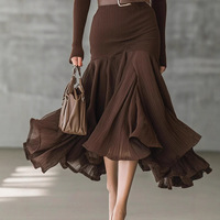 Robe longue à manches longues et col en V, couleur unie, style européen et américain, nouvelle collection automne, grande taille, coupe évasée