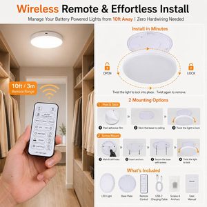 Wireless Rechargeable <b>LED</b> Ceiling <b>Light</b> <b>Motion</b> <b>Sensor</b> Remote Control No Wiring Installation - Product Image 2