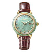 Montre mécanique automatique de luxe en cuir avec lunette sertie de diamants, bijoux vintage, montre en jade pour homme