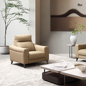 โซฟาปรับเอนแบบแมนนวล 3 ที่นั่ง หนังสีเบจ ที่วางแขนแบบราง - Product Image 5