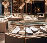 Comptoir à bijoux moderne personnalisable avec accents en aluminium et bois, éclairage LED, design durable et facile à nettoyer pour les magasins de détail haut de gamme