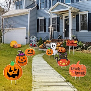Decoraciones de Halloween para Jardín, Letrero Decorativo con Esqueleto, Gato Negro y Calabazas, Material PP, Adornos para Fiestas Familiares - Product Image 1