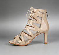 Bottes de danse latine en cuir noir à bout ouvert, talon aiguille, pour salle de bal, salsa, tango, chaussures de scène, talon et semelle personnalisés pour femmes