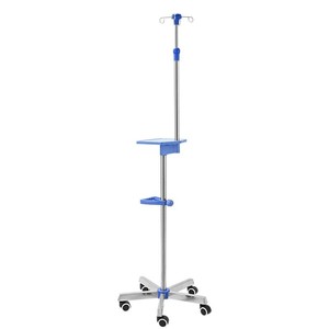 Stainless Steel IV Stand Floor Standing Mobile Telescopic Tray Drip <b>Pump</b> Holder Hospital Use - Product Image 5