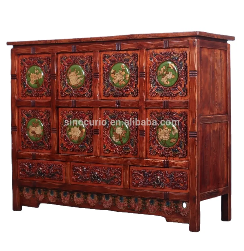 Buffet de salon chinois antique, armoire peinte à la main, vente en gros,