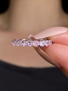 Foxi Jewelry Pink CZ Eternity Band <b>Ring</b> 925 Sterling Silver <b>Dainty</b> Elegant Wedding <b>Rings</b> for Women - Product Image 2
