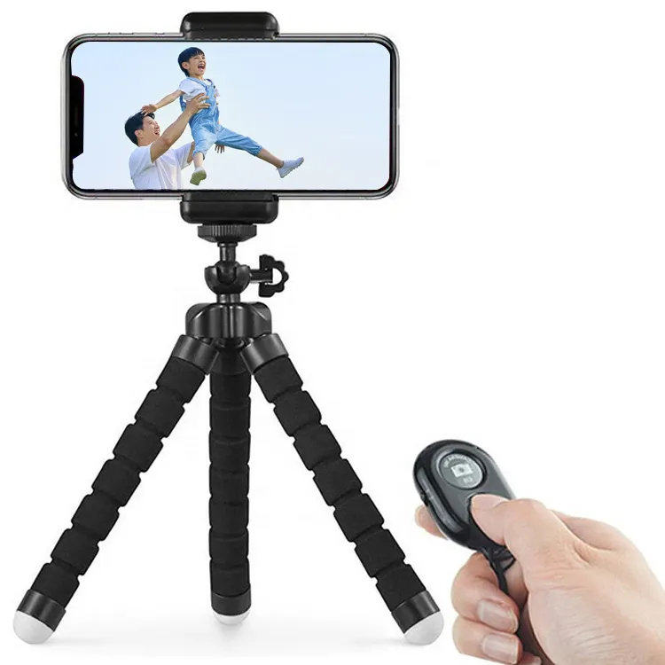 Mini taşınabilir esnek sünger ahtapot Tripod standı kablosuz uzaktan ile cep telefonu Smartphone kamera tripodu için montaj