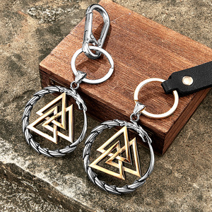 Nordic Viking Triangle Knot <b>Keychain</b> Zinc Alloy Two Tone Pendant Unisex Gift Charm - Product Image 1