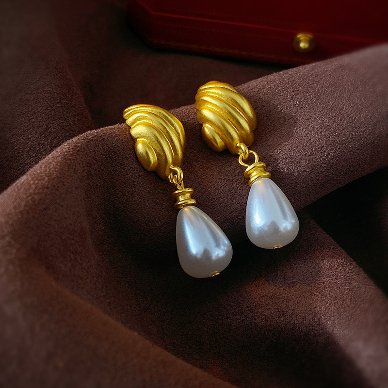17 # aiguille argent médiéval goutte d'eau perle rayé boucles d'oreilles