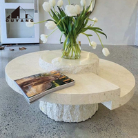 QUYANG Design moderne nordique pierre naturelle meubles de maison salon Beige travertin marbre table basse