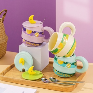 Cartoon Creative 400ml Coffee <b>Cup</b> Moon Planet Pattern Cute <b>Ceramic</b> Mug Gift <b>Cup</b> Wholesale <b>Ceramic</b> Coffee Mug with Lid - Product Image 2