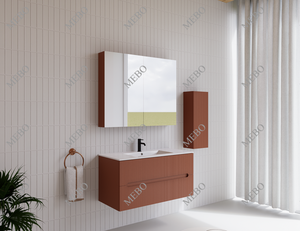 Ensemble de meuble-lavabo flottant <span class=keywords><strong>MEBO</strong></span> à cannelures avec vasque intégrée, armoire miroir plate et armoire latérale haute à cannelures, fixation murale - Product Image 2