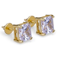 Boucles d'oreilles clous carrées classiques en laiton doré et argenté avec zircone taille princesse pour hommes et femmes, idéales pour le quotidien et les soirées