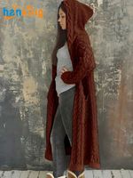Cardigan à capuche uni à manches longues pour femme, pull décontracté en maille ample et oversize, manteau J0041