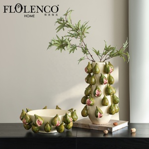 Jarrón de Cerámica Flolenco Hecho a Mano, Juego de 3 Piezas con Relieve 3D de Figuras, Jarrones Florales Verdes, Frutero para Decoración de Mesa - Product Image 1