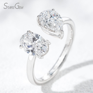 แหวนทองคำแท้ 10K ชุบโรเดียม StarsGem ประดับเพชรแล็บโกรว์ทรงรี น้ำหนัก 2.0 กะรัต สี E ดีไซน์เปิดปรับขนาดได้สำหรับทั้งชายและหญิง - Product Image 5