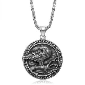 Collar con colgante de dos tonos de acero inoxidable con diseño de cuervo vikingo de estilo nórdico para hombre, joyería de regalo con diseño de animales - Product Image 5