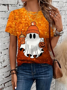 Christmas Truck and Tree Printed Short Sleeve Crewneck T-Shirt Knit Pattern Women's Casual Soft <strong>Festive</strong> Fashion Daily <strong>Top</strong> - Product Image 4