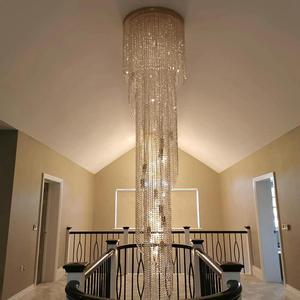 Lampadario a spirale in acciaio inossidabile di lusso, lungo, in cristallo, per scale, con personalità rotante, decorativo per villa e sala da pranzo - Product Image 2