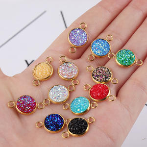 סיטונאי 10mm זהב מצופה נירוסטה צבעוני שרף Druzy עגול מחברים תליון לdiy תכשיטי ביצוע - Product Image 3