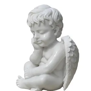 China Supplier Little Angle Figure Statue White Marble Sculpture