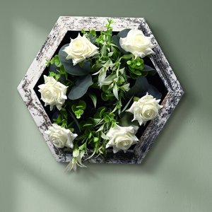 Hexagonal Wooden Artificial <b>Flower</b> <b>Wall</b> Frame 30x30 cm (AFF-Frame-6) - Product Image 2