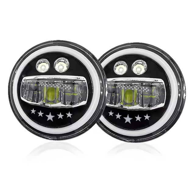 7" LED Headlight Round Halo Angel Eyes Headlamps High/Low Beam DRL Amber Turn Signal Off Road LED Headlights for Wrangler Jeep