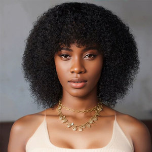 Perruque naturelle afro bouclée, style bob, coupe pixie rebondissante, perruque complète en <span class=keywords><strong>cheveux</strong></span> humains avec <span class=keywords><strong>frange</strong></span> pour femmes - Product Image 4