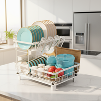 Égouttoir à vaisselle double niveau en métal pour évier de cuisine, moderne, multifonctionnel, sur pied, avec panier à baguettes, non pliable