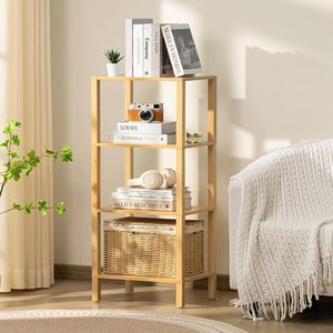 Wooden Floor Standing Bookshelf 4 Tier 14.96x10.63x41.34in Storage <b>Rack</b> For Bathroom Living Room <b>Kitchen</b> - Product Image 2