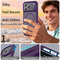 Étui de téléphone magnétique premium avec support d'objectif métallique violet pour iPhone 17 18 Pro Max, coque antidérapante et antichute
