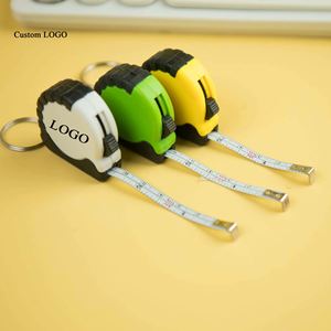 Porte-clés mètre ruban personnalisé avec logo - Règle rétractable compacte en acier souple de 1M/39" avec double échelle métrique et impériale pour - Product Image 1