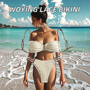 Traje de Baño Bikini Woying 2025 de Verano, Hecho a Mano, Bicolor, Sexy, con Cordones, Transpirable, 100% Poliéster, para Mujer, Estilo Tres Puntos, para la Playa - Product Image 2