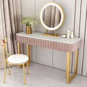Neues Design Heimmöbel Schminktisch Marmorplatte Stahlbeine mit Spiegel und Hocker für Schlafzimmer
