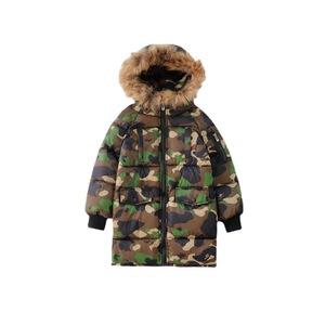 Manteau d'hiver pour enfants en polyester camouflage, rembourré, col en laine épaissi, fermeture éclair, capuche amovible, chaud et écologique - Product Image 5