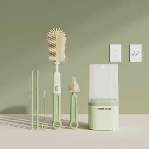 6 in 1 Baby Silicone Portable Feeding <b>Bottle</b> <b>Brush</b> Set Baby Cleaning <b>Brush</b> Travel Case with Drying Rack Effortless Scrubbing - Product Image 5