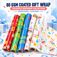 Rouleau de papier cadeau d'anniversaire haut de gamme 80 g/m² enduit, imprimé personnalisé, coloré, pour emballage décoratif de fête, fournisseur en gros