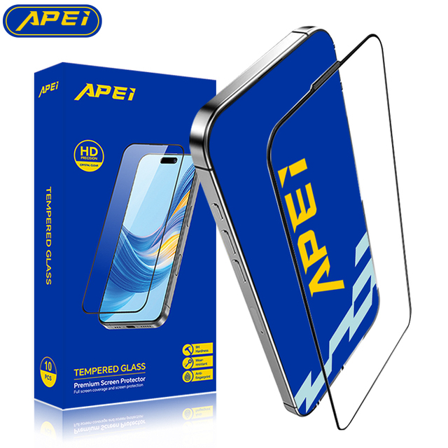 APEI 0.3MM Full Glue ESD High Aluminosilicate Glass HD Clear Screen Protector Tempered Glass for iphone 16 17 Pro Max 14 15 Plus