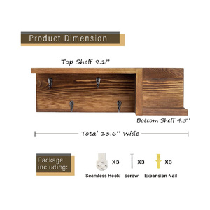 Porte-clés en <span class=keywords><strong>bois</strong></span> pour mur, organisateur décoratif pour courrier <span class=keywords><strong>et</strong></span> clés avec 4 crochets pour clés, étagère flottante murale - Product Image 3
