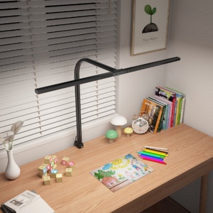 Mắt-chăm sóc LED đôi đầu nghiên cứu đèn bàn với cổ ngỗng đứng miễn phí điều khiển cảm ứng xách tay đơn giản Thiết kế hiện đại nhôm - Product Image 6