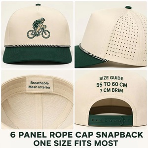Casquette de <span class=keywords><strong>golf</strong></span> OEM ODM en corde, logo cycliste, visière verte, perforations laser, casquette trucker crème, couleur personnalisée, MOQ, BSCI, Barudan, expédition DDP - Product Image 4