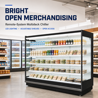Vitrine réfrigérée commerciale multi-étagères à rideau d'air ouvert pour supermarché, idéale pour les produits d'épicerie, laitiers et boissons