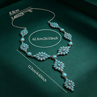 Collier long style Navajo fait main en turquoise, motif Squash Blossom, collier statement western de 24,53 pouces, vente en gros