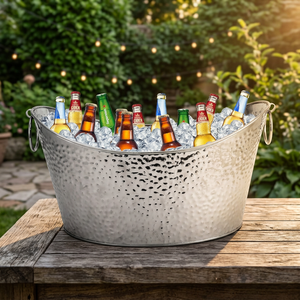 Cubo de hielo galvanizado en stock, cubo para fiestas con asas de alambre oscilantes para cerveza, vino, bar, barbacoa, picnic - Product Image 1