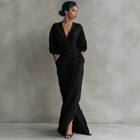 Robe unie élégante pour femme, col en V, avec ceinture croisée à nouer, idéale pour les fêtes et le quotidien, style mode, prête à être expédiée.