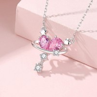 Collier pendentif Dan Jewelry pour femme en argent sterling 925 avec nœud papillon rose et zircone cubique 5A