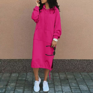 2025 grande taille 5xl automne femmes à capuche <span class=keywords><strong>robe</strong></span> mode à manches longues couleur unie cordon ourlet <span class=keywords><strong>sweat</strong></span> <span class=keywords><strong>robe</strong></span> - Product Image 4